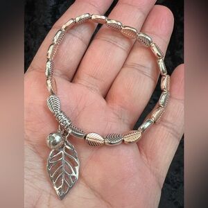 Tri-Colored leaf bracelet with leaf charm
